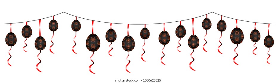 decorative easter garland with traditional eggs vector isolated on white background