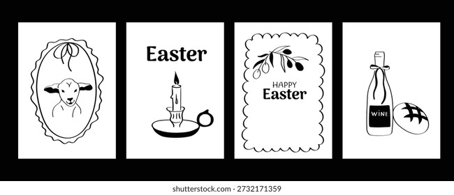 Decorative Easter Greeting Cards with Vintage Frames, Lamb Motifs and Holiday Typography