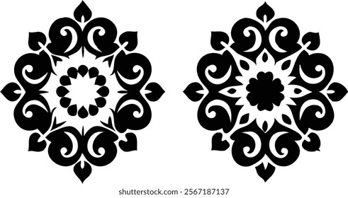 Decorative Eastern Design Elements - Laser Cut Black Silhouettes.Perfect for engraving, laser cutting, and crafting projects. Ideal for creative professionals and hobbyists.
