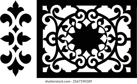 Decorative Eastern Design Elements - Laser Cut Black Silhouettes.Perfect for engraving, laser cutting, and crafting projects. Ideal for creative professionals and hobbyists.