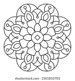 dekoratives und einfaches Mandala-Design zum Färben von Büchern, Wandkunst, Tattoo-Design, Mandala-Kunst für Henna-Design, künstlerisches Mandala-Design
