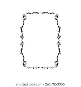 Decorative edge border with hearts in French style. Black and white vector drawing. Hand drawn illustration.