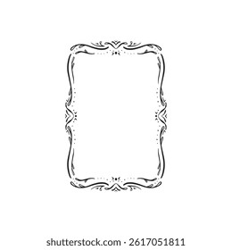 Decorative edge border with leaves in French style. Black and white vector drawing. Hand drawn illustration. 