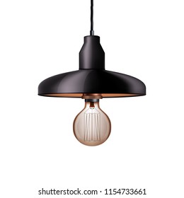 Decorative edison light bulb in Retro design ceiling cone lamp. Vintage and antique style with black metal. Original Vintage design. Vector Illustration isolated on white background