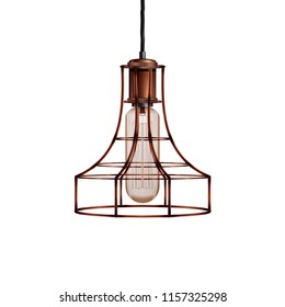 Decorative edison light bulb in Retro design copper wire lampshade. Vintage and antique style. Original Vintage design. Vector Illustration isolated on white background