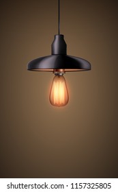 Decorative Edison light bulb in Retro design ceiling cone lamp. Vintage and antique style with copper. Original Vintage design. Vector Illustration