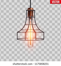 Decorative edison light bulb in Retro design copper wire lampshade. Vintage and antique style. Original Vintage design. Vector Illustration isolated on transparent background