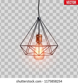 Decorative edison light bulb in Retro design copper wire lampshade. Vintage and antique style. Original Vintage design. Vector Illustration isolated on transparent background