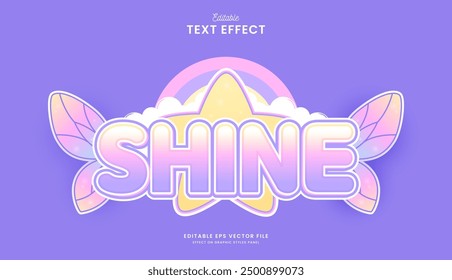 Diseño de Vector de efecto de texto de mariposa de estrella linda editable decorativa