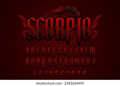 diseño vectorial de efecto de texto de escorpión rojo oscuro editable decorativo