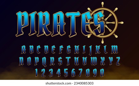 decorative editable golden blue pirates text effect vector design