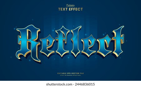 decorative editable golden blue reflect text effect vector design