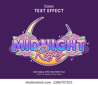 diseño vectorial de efecto de texto de rosas de medianoche modificables decorativas