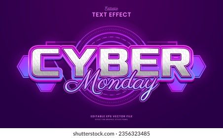 decorative editable neon glow cyber monday text effect vector design