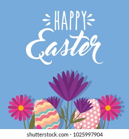 decorative eggs and flowers happy easter card