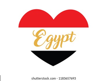 Decorative Egypt Text on Heart Shape with the Colors of Egypt Flag