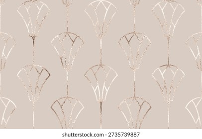 Decorative egyptian seamless pattern with pale gold fan ornament.
