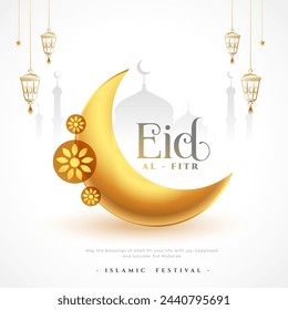 decorative eid al fitr greeting card in classic style vector (Translation of Eid Al Fitr is Festival of breaking ramadan fast)