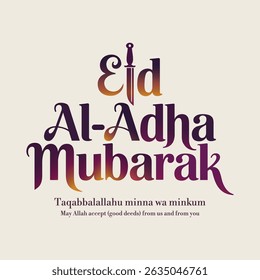 Cartão de saudação Eid decorativo com tipografia elegante e elementos de design