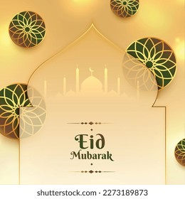 decorative eid mubarak invitation card with islamic mosque vector 
