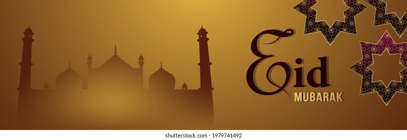 Decorative eid mubarak islamic header with creative lantern
