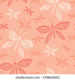 Dekoratives elegantes Schmetterlingsmuster, nahtlos. Vektorillustration Illustration Sommerblumenmotive. Silhouettenrapport für Textilien, Tapete, Hintergrund.
