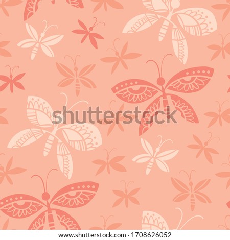 Decorative elegant butterfly seamless pattern. Vector illustration summer floral tile motif. Silhouette rapport for textile, wallpaper, background.
