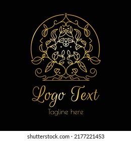 Decorative elegant floral circle badge logo vector illustration with dummy text on dark background.