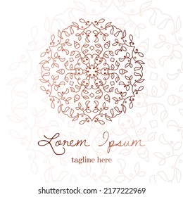 Decorative elegant floral circle badge logo vector illustration with dummy text on white background.