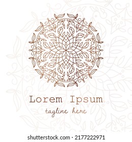 Decorative elegant floral circle badge logo vector illustration with dummy text on white background.