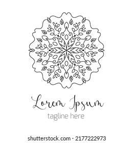 Decorative elegant floral circle badge logo vector illustration with dummy text on white background.