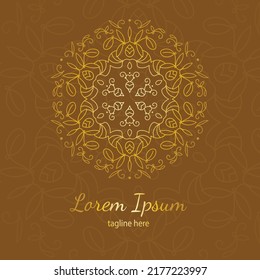 Decorative elegant floral circle badge logo vector illustration with dummy text on color background.