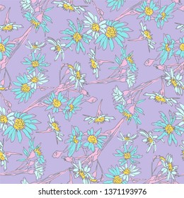 Decorative elegant floral wallpaper. Seamless vector repeat flowers pattern. Vector repeat elements background with multicolor leaves and flowers. Spring summer field of flowers pattern.