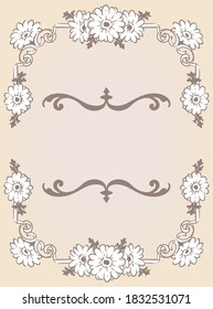 Decorative elegant frame with gerbera flowers in antique and vintage style. Vector illustration.