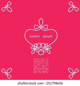 decorative elegant frame in heart shape, made of white on a pink background