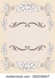 Decorative elegant frame with lilies of the valley in antique and vintage style. Vector illustration.