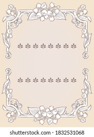 Decorative elegant frame with lilies of the valley in antique and vintage style. Vector illustration.