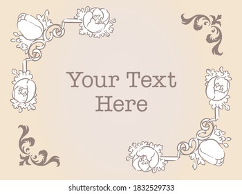 Decorative elegant frame with tulip flowers in antique and vintage style. Vector illustration.