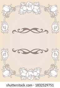 Decorative elegant frame with tulip flowers in antique and vintage style. Vector illustration.