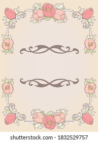 Decorative elegant frame with tulip flowers in antique and vintage style. Vector illustration.