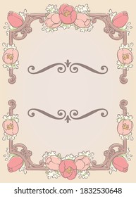 Decorative elegant frame with tulip flowers in antique and vintage style. Vector illustration.