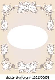 Decorative elegant frame with tulip flowers in antique and vintage style. Vector illustration.