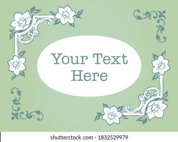 Decorative elegant frame with ucharis lily flowers in antique and vintage style. Vector illustration.