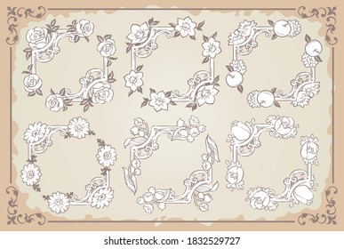 Marcos decorativos y elegantes con flores de estilo antiguo y vintage. Ilustración vectorial.