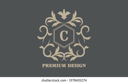 Decorative elegant logo icon letter C. Vector monogram for logo of boutique, hotel, restaurant, business, flyer.