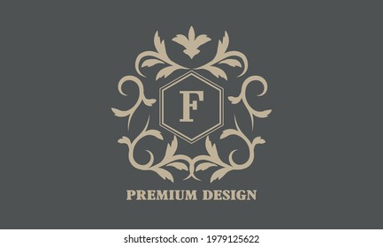 Letra F del icono del logo elegante decorativo. Monograma vectorial para el logotipo de boutique, hotel, restaurante, negocios, volante.
