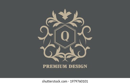 Decorative elegant logo icon letter Q. Vector monogram for logo of boutique, hotel, restaurant, business, flyer.