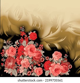 Decorative elegant luxury design. Vintage elements in baroque, rococo style. Digital painting. Design for cover, fabric, textile, and wrapping paper.