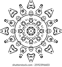 Decorative elegant mandala with floral elements. Vector black and white illustration.