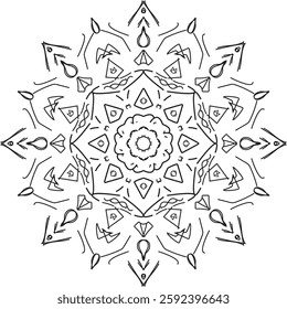 Decorative elegant mandala with floral elements. Vector black and white illustration.